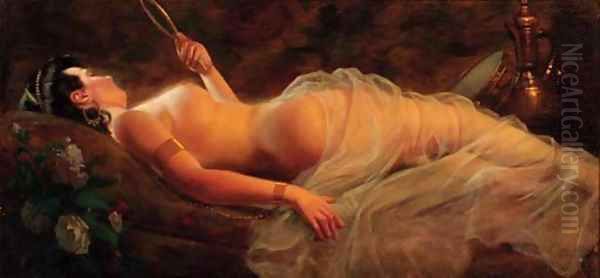 Reclining Nude with Mirror Oil Painting by Karl Bodganovich Venig