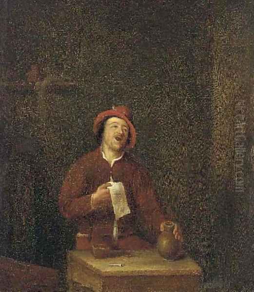 A peasant carousing in an interior Oil Painting by Pieter Harmansz Verelst