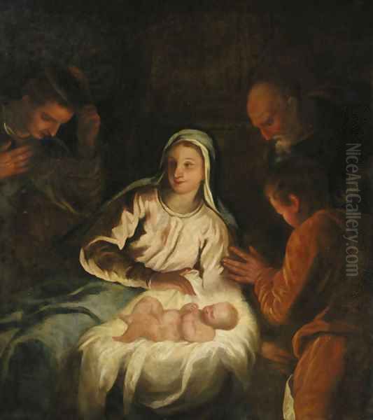 The Adoration of the Shepherds - a fragment Oil Painting by Tiziano Vecellio (Titian)