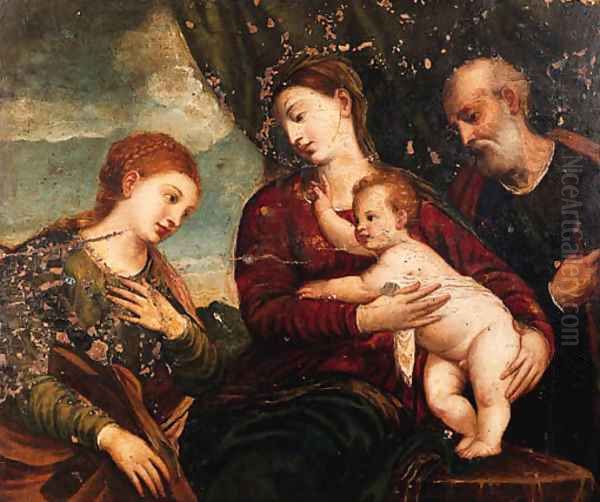 The Mystic Marriage of Saint Catherine Oil Painting by Tiziano Vecellio (Titian)