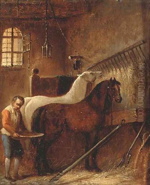 Feeding the horses Oil Painting by Wouter Verschuur