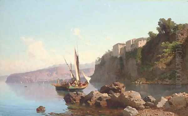 Fishing vessels before Sorrento Oil Painting by Alessandro la Volpe