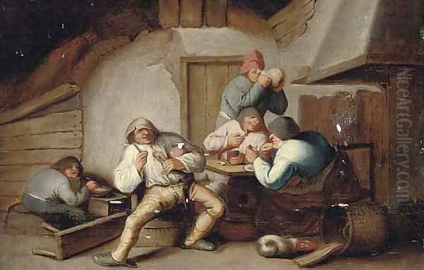 Peasants drinking at a table Oil Painting by Anthonie Victorijns