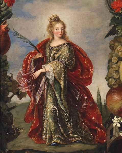 Saint Catherine within a painted Cartouche of Fruit Oil Painting by Claude Vignon