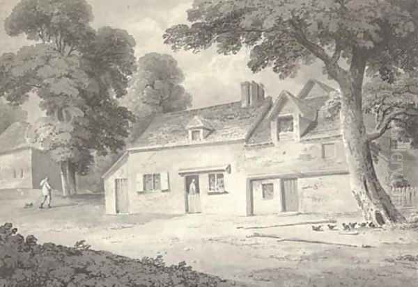 Old farm cottages Oil Painting by Cornelius Varley