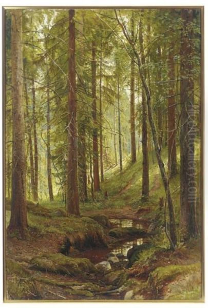 Stream By A Forest Slope Oil Painting by Ivan Shishkin