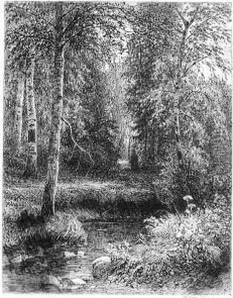 Waldlandschaft Mit Kleinem 
Bachlauf. Radierung. 21,6 X 17 Cm. 1873. In Der Platte Signiert Und 
Datiert. Oil Painting by Ivan Shishkin