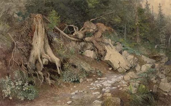 A Woodland Study Oil Painting by Ivan Shishkin