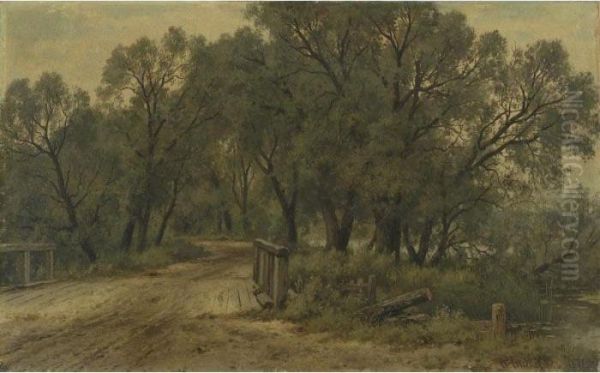 Landscape With Bridge Over A Stream Oil Painting by Ivan Shishkin