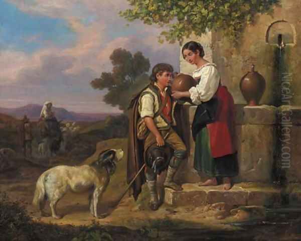 Italian idyl Oil Painting by Georg Ludwig Vogel