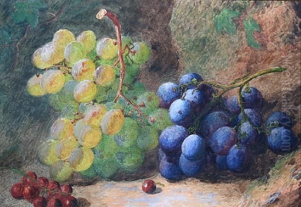 Still Life Of Grapes And Berries On A Mossybank Oil Painting by Charles Henry Slater