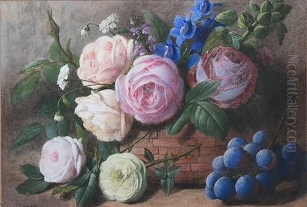 Still Life Study Of Roses Oil Painting by Charles Henry Slater