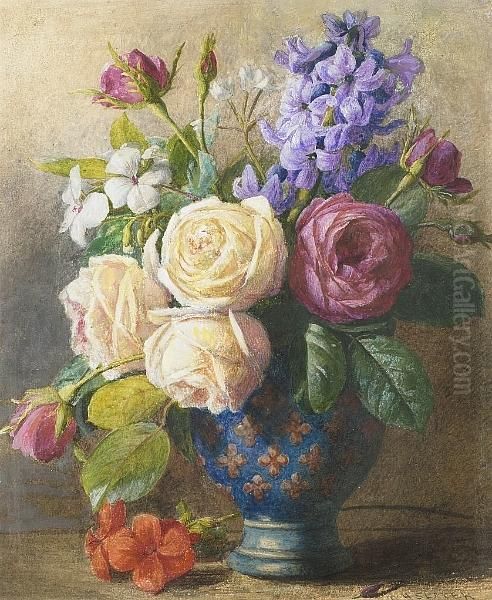 Still Life Of Roses And Summer Flowers Oil Painting by Charles Henry Slater