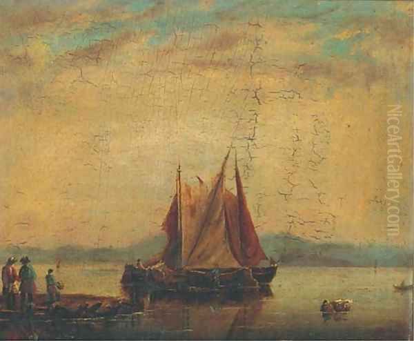 Barges in a calm offshore Oil Painting by Willem Van De Velde