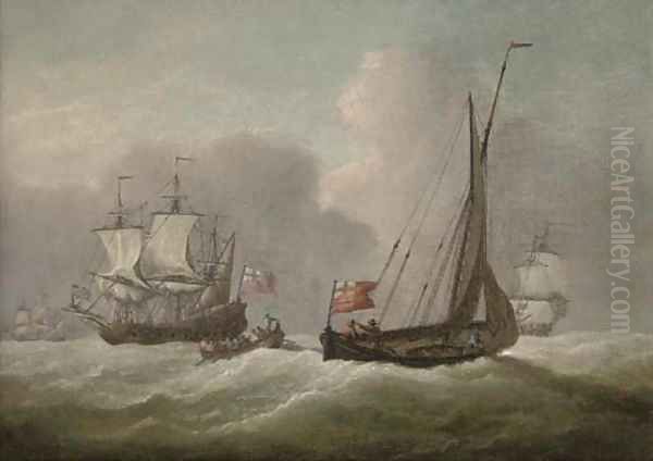 Warships in the Channel in a heavy swell Oil Painting by Willem Van De Velde