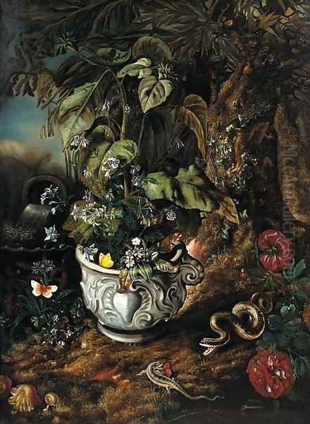 Flowers in a sculpted urn Oil Painting by Isaak Vromans