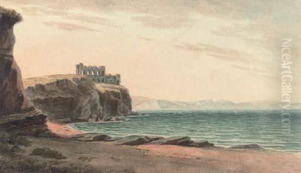 Clifftop Ruins, (illustrated); And A Quiet Stretch Of River Oil Painting by John Warwick Smith