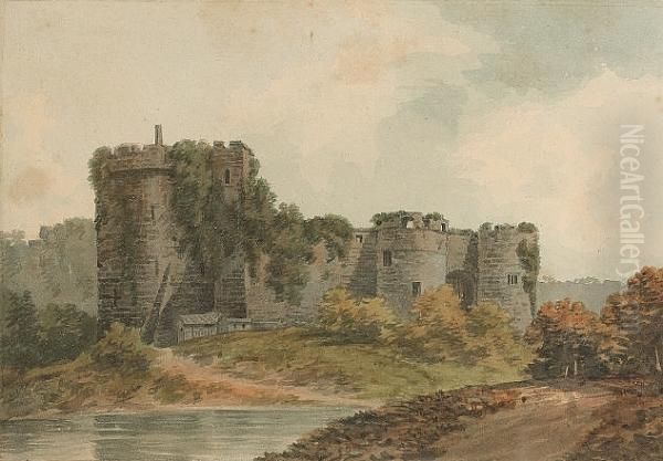 The Entrance To Chepstow Castle, Wales Oil Painting by John Warwick Smith