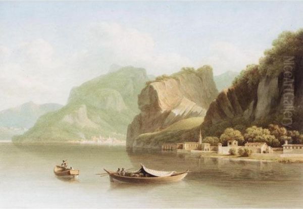 Bissone On The Lake Of Lugano Oil Painting by John Warwick Smith