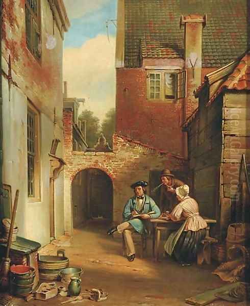 Admiring the artist at work Oil Painting by Pieter Veldhuijzen