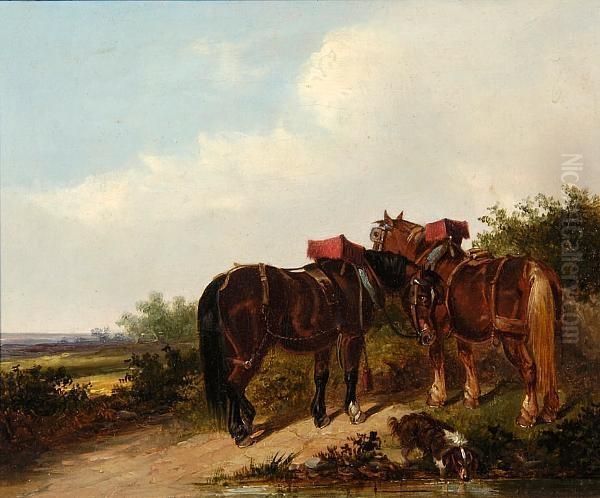 Cart Horses Resting Oil Painting by Thomas Smythe