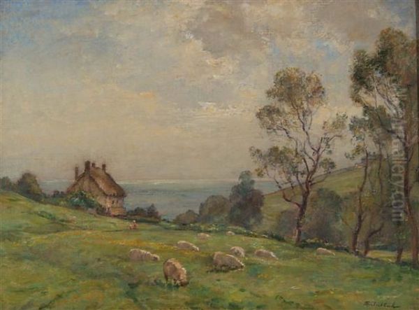 Branscombe Devon Oil Painting by James Herbert Snell