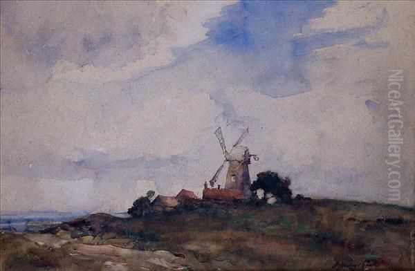 A Windmill Ina Landscape Oil Painting by James Herbert Snell