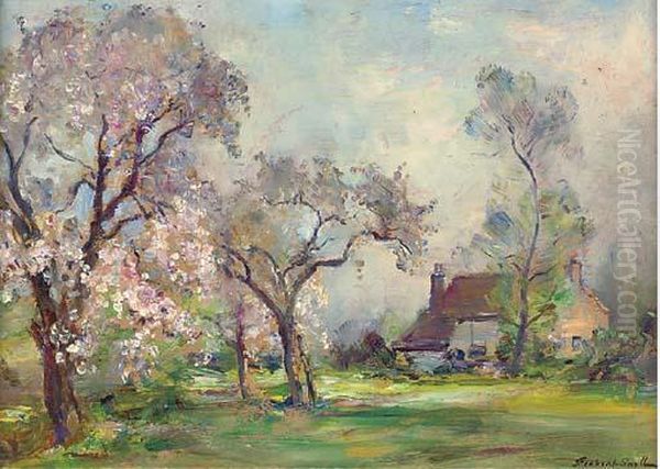 Langford Mill, Maldon, Essex; The Orchard In Blossom Oil Painting by James Herbert Snell