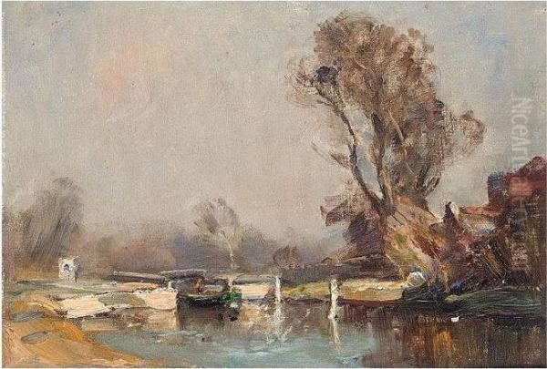 Romney Lock, Windsor Oil Painting by James Herbert Snell