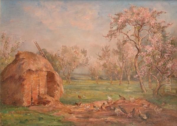 Apple Blossom - A Corner Of The Orchard Oil Painting by James Herbert Snell