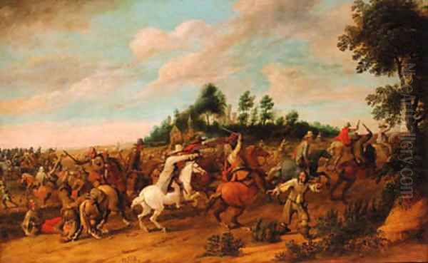 A cavalry battle Oil Painting by Hendrik Vershuring