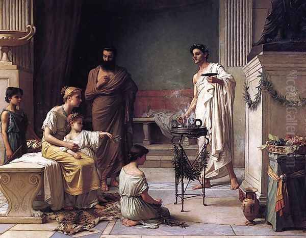 A Sick Child brought into the Temple of Aesculapius 1877 Oil Painting by John William Waterhouse