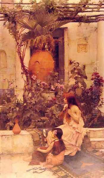 At Capri (or Alfresco Toilet at Capri) Oil Painting by John William Waterhouse