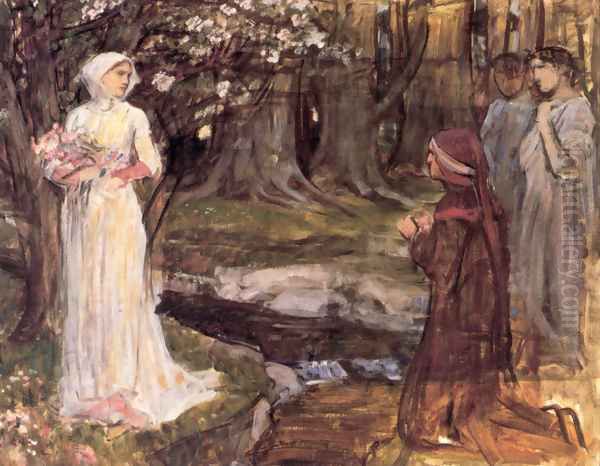 Dante and Beatrice 1915 Oil Painting by John William Waterhouse