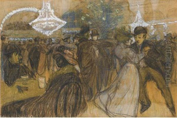 Une Salle De Bal Avec Un Couple Regardant Des Couples Dansant Oil Painting by Theophile Alexandre Steinlen