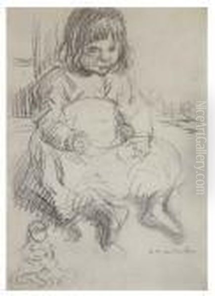 Jeune Fille A La Poupee Oil Painting by Theophile Alexandre Steinlen