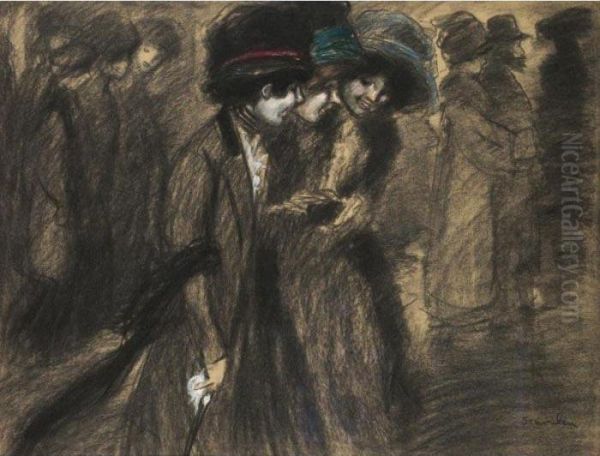 Three Women Oil Painting by Theophile Alexandre Steinlen