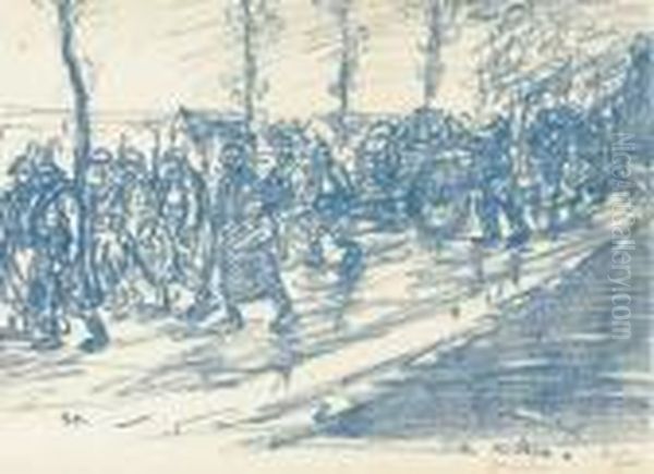 Un Convoi Militaire Sur Une Route Oil Painting by Theophile Alexandre Steinlen