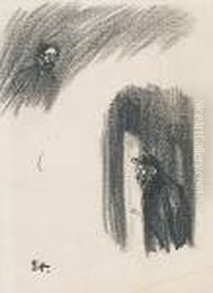 A Charcoal Study Of Two Men Together With Five Pen And Ink Drawings Oil Painting by Theophile Alexandre Steinlen