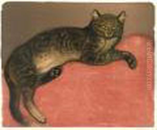 L'hiver Ou Chat Sur Un Coussin Oil Painting by Theophile Alexandre Steinlen