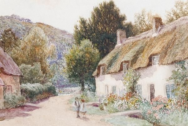 Cottages At Evesham Oil Painting by Arthur Claude Strachan