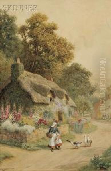 Encounter With An Angry Goose Oil Painting by Arthur Claude Strachan