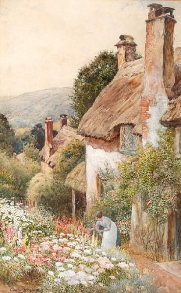 Cottages Near Minehead Oil Painting by Arthur Claude Strachan