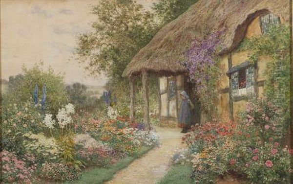 Strachen A Young Girl In A Cottage Garden Oil Painting by Arthur Claude Strachan