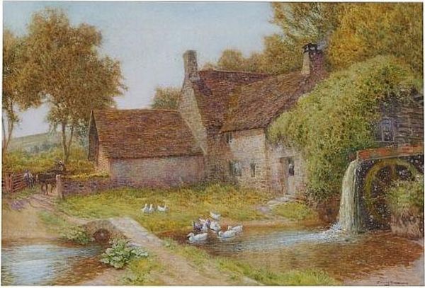 Feeding The Doves; Ducks On A Mill Race, A Pair Oil Painting by Arthur Claude Strachan