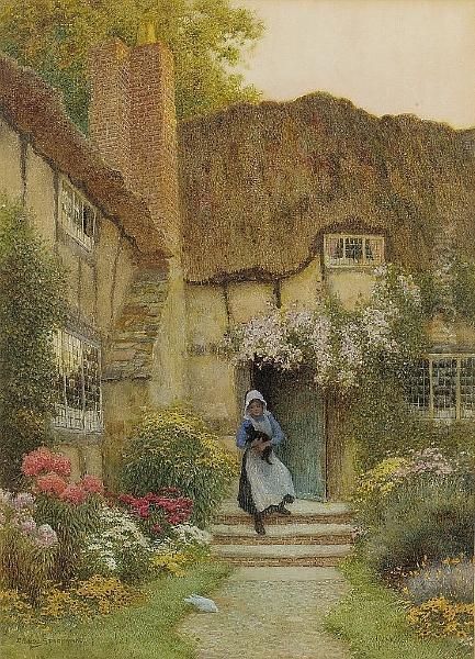 At The Cottage Door Oil Painting by Arthur Claude Strachan