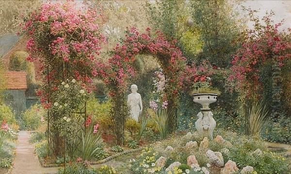 A Statue In A Romantic Garden Oil Painting by Arthur Claude Strachan