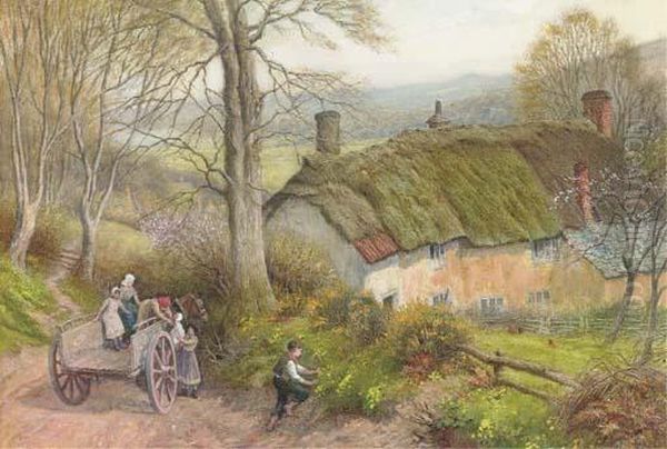 Gathering Primroses Oil Painting by Arthur Claude Strachan