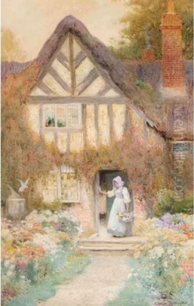 At The Cottage Steps Oil Painting by Arthur Claude Strachan