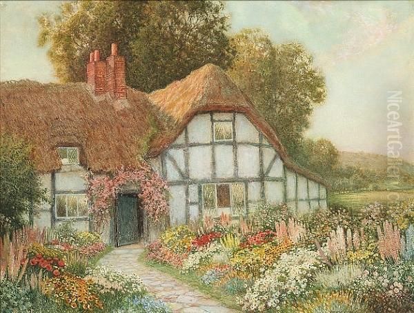 A Country Cottage Oil Painting by Arthur Claude Strachan